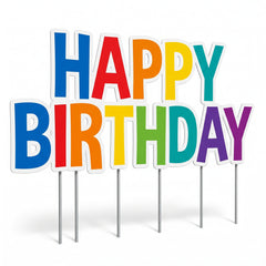 Colorful "Happy Birthday" Yard Sign with Stakes