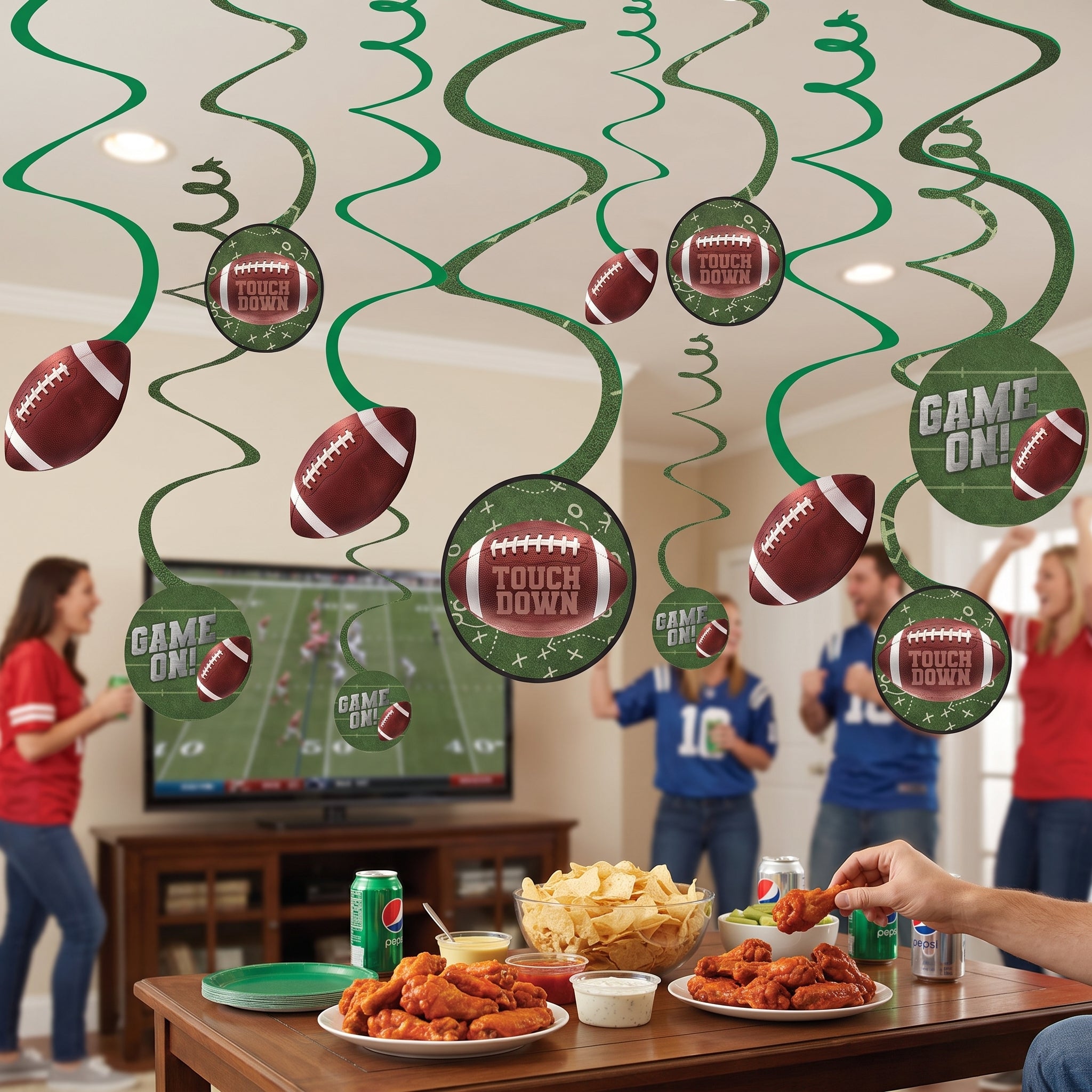 Football "Touchdown" Spiral Hanging Decorations - 12 Pack