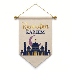 "Ramadan Kareem" Metallic Gold and Blue Canvas Hanging Sign