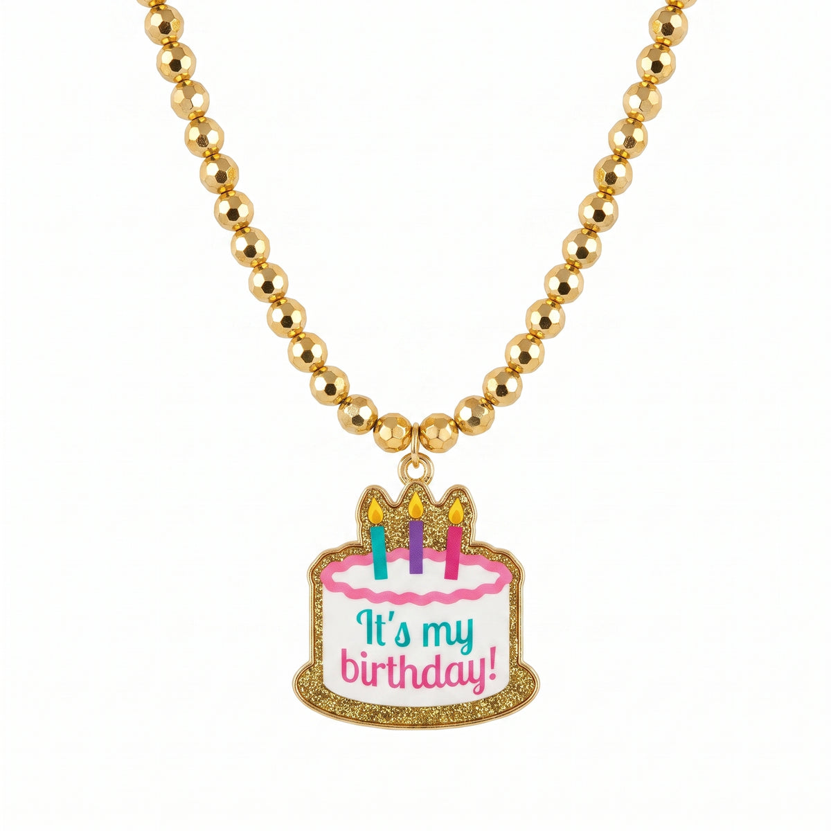 Happy Cake Day Beaded Necklace with Birthday Cake Pendant