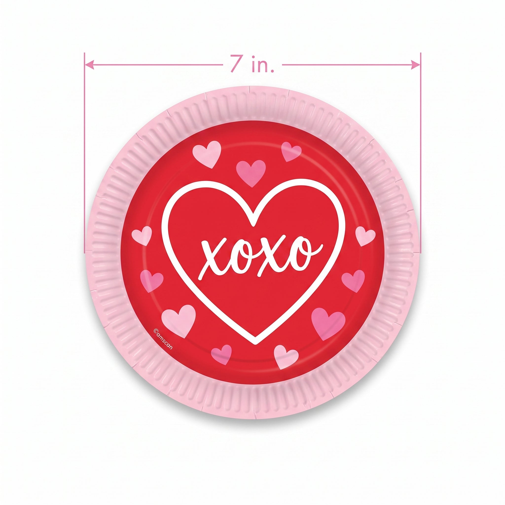 "XOXO" Valentine's Day 7" Round Paper Plates