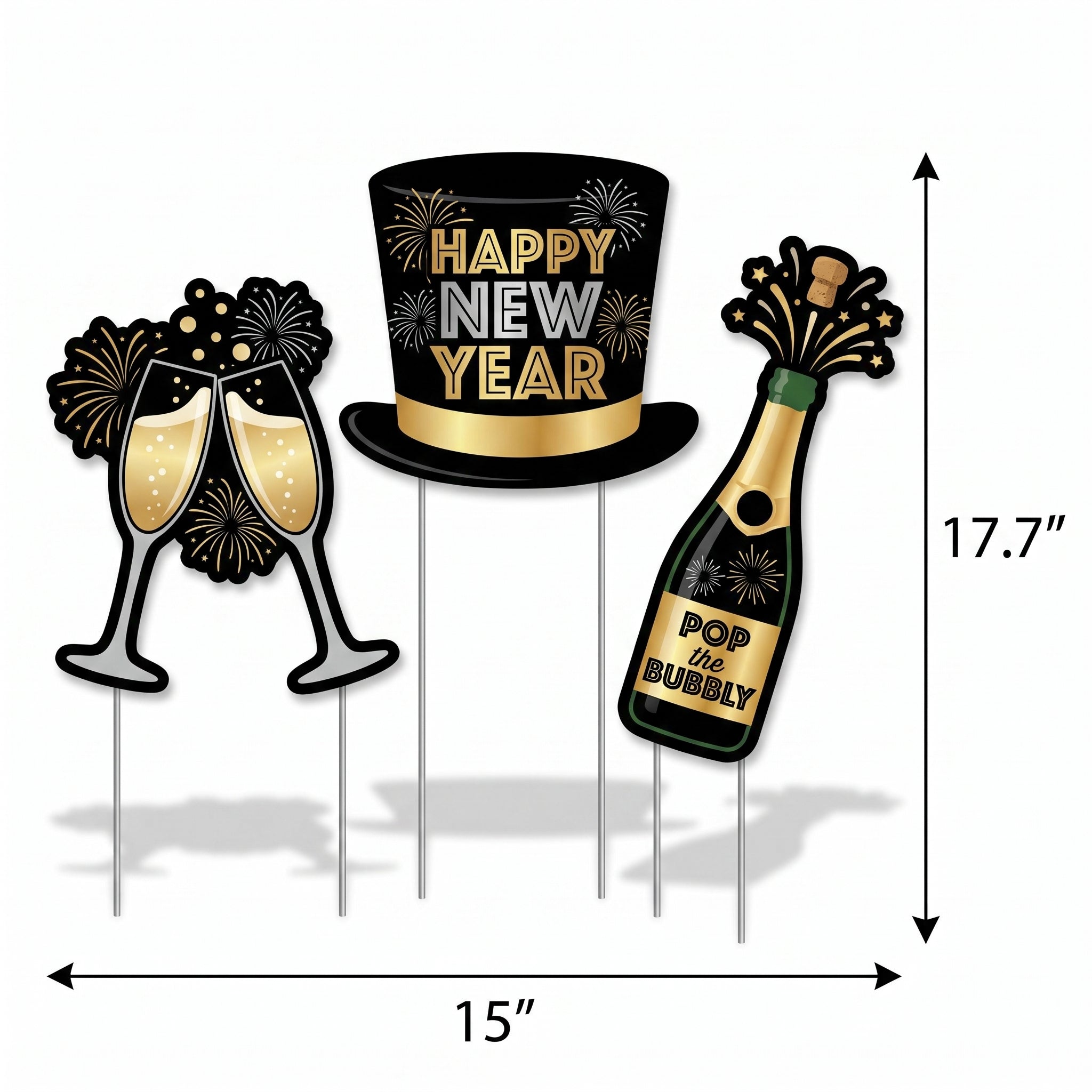 Festive Happy New Year Yard Sign Set 15" - 17.7"