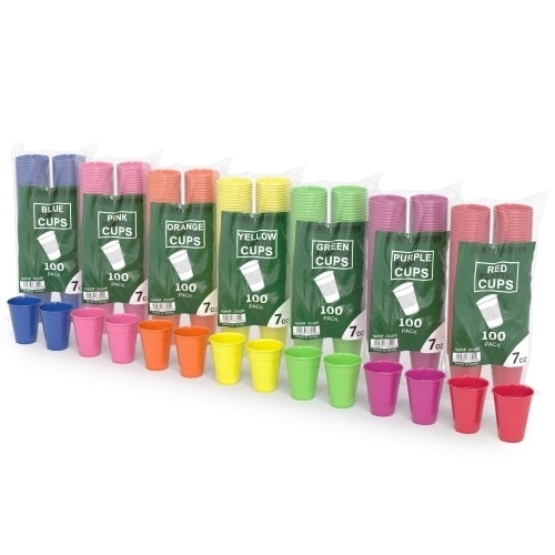 7 Oz. Assorted Color Plastic Cups - 7/100 - Carton