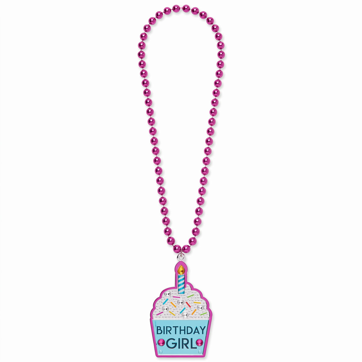 "Birthday Girl" Cupcake Bling Bead Necklace
