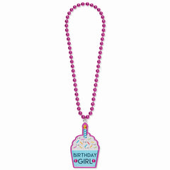 "Birthday Girl" Cupcake Bling Bead Necklace