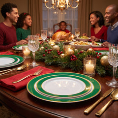Festive Green Premium Plastic Plates with Elegant Border