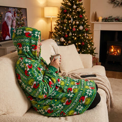 Festive Fair Isle Grinch Hooded Poncho - L/XL