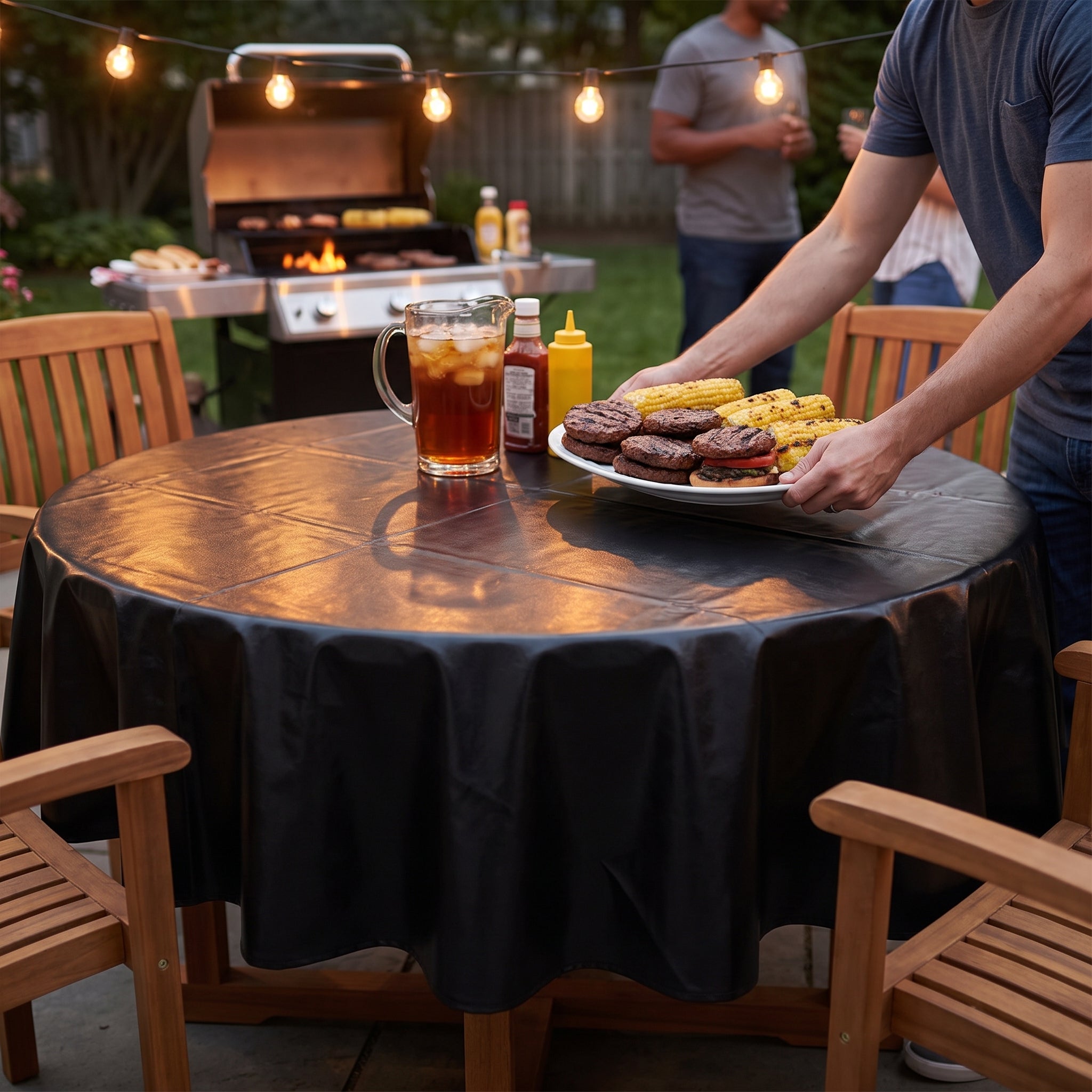 Jet Black Round Flannel Backed Table Cover - 84"