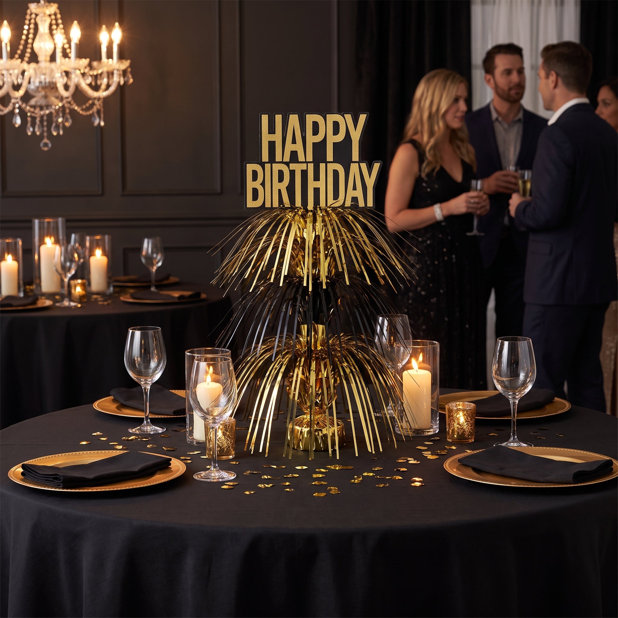 "Better with Age" Metallic Birthday Centerpiece Spray - Gold & Black, 30-Inch