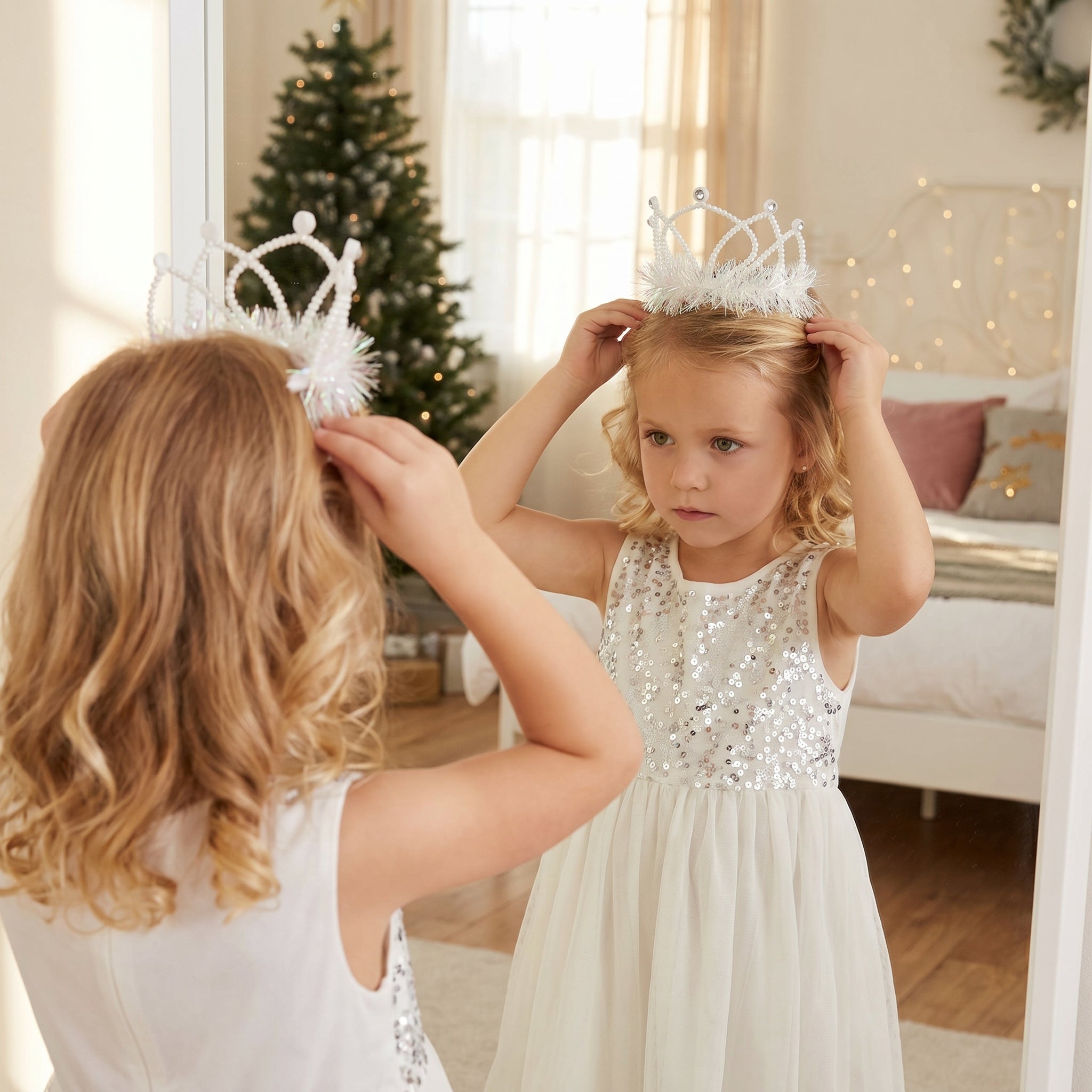 White Tinsel Trim Tiara - Perfect for Team Spirit & Everyday Royalty