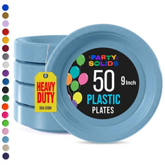 9 in. Light Blue Plastic Plates | 50 Count