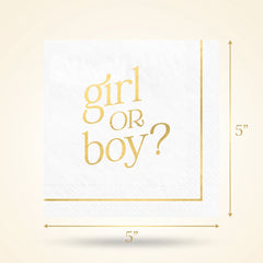Gold "Girl or Boy?" Gender Reveal Beverage Napkins - 16ct - 5 In. X 5 In.