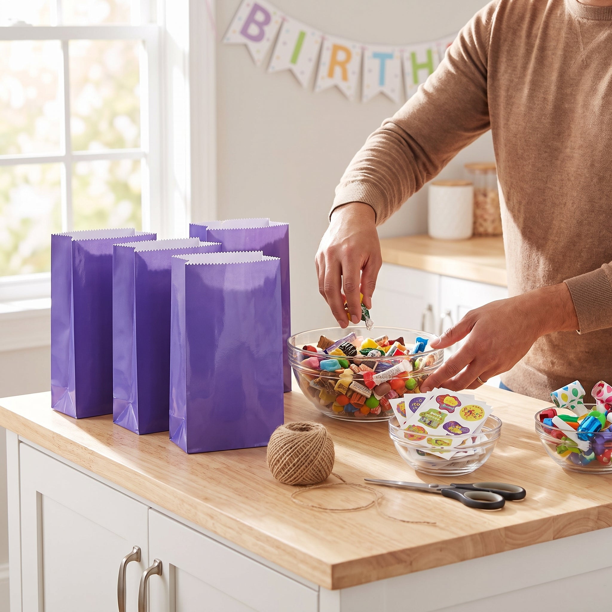 Mini Purple Glossy Paper Treat Bags - 12 Pack