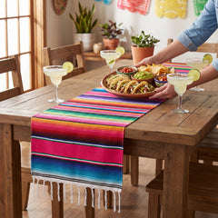 Vibrant Serape Striped Table Runner with Fringes