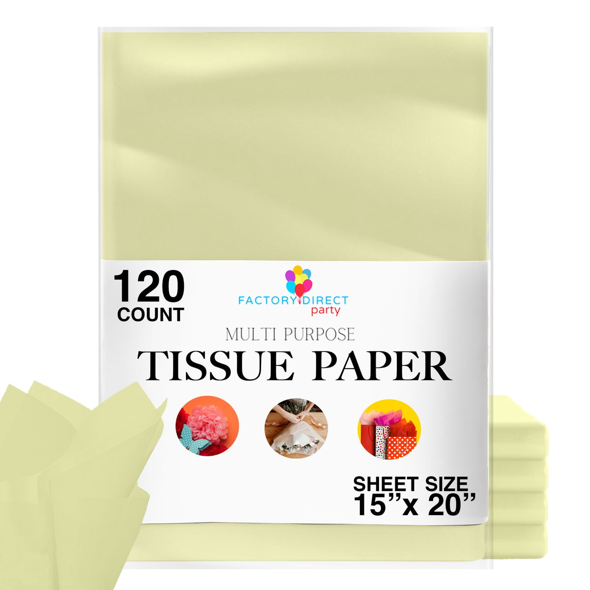 Light Yellow Tissue Paper 15 In. x 20 In. | 120 Sheets