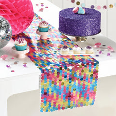 Sparkling Sequin Table Runner - Multicolored, Reusable, 13" x 6'
