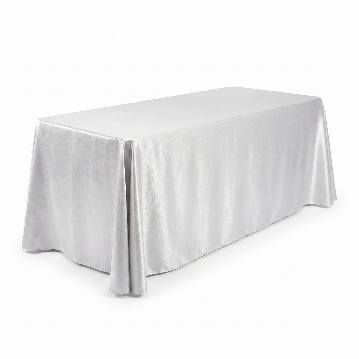 Elegant Metallic White and Silver Fabric Table Cover - 60"x104"