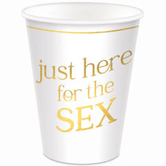 Gender Reveal 12oz Paper Cups - "Just Here for the Sex"