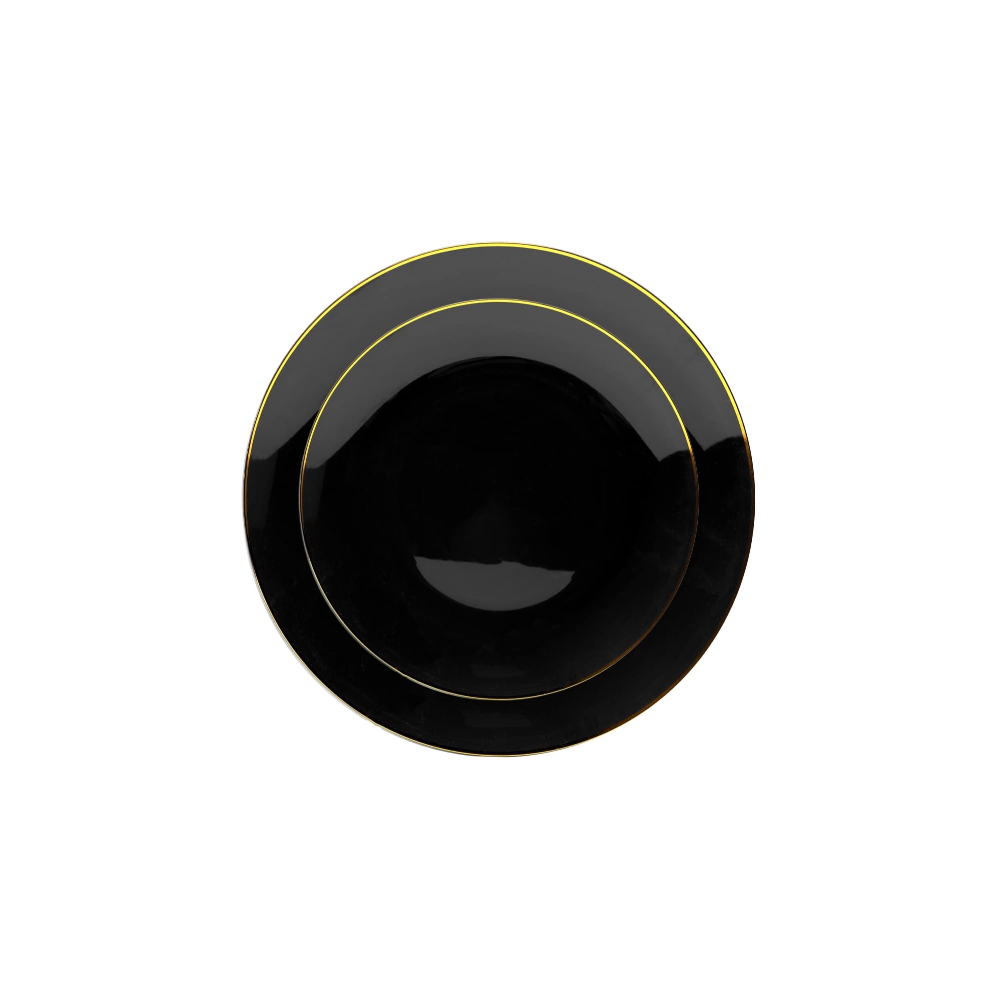 8 In. Classic Black Plates Gold Rim | 10 Count