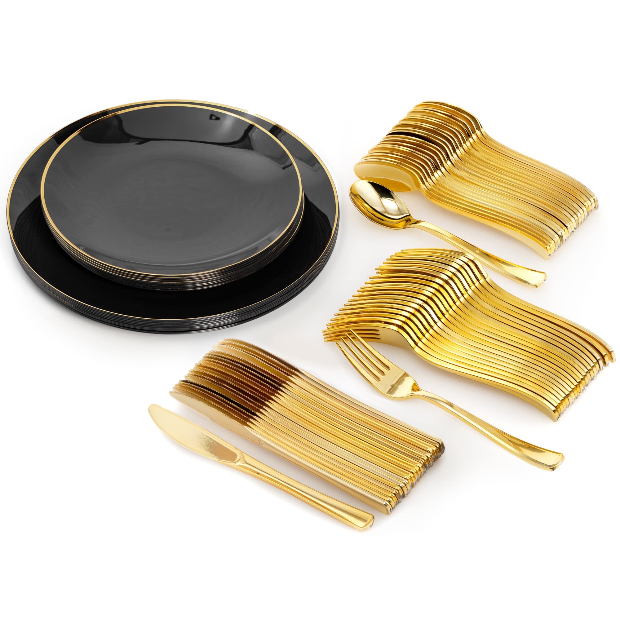 8 Classic Black Design Elegant Plates Gold Rim 10 Ct