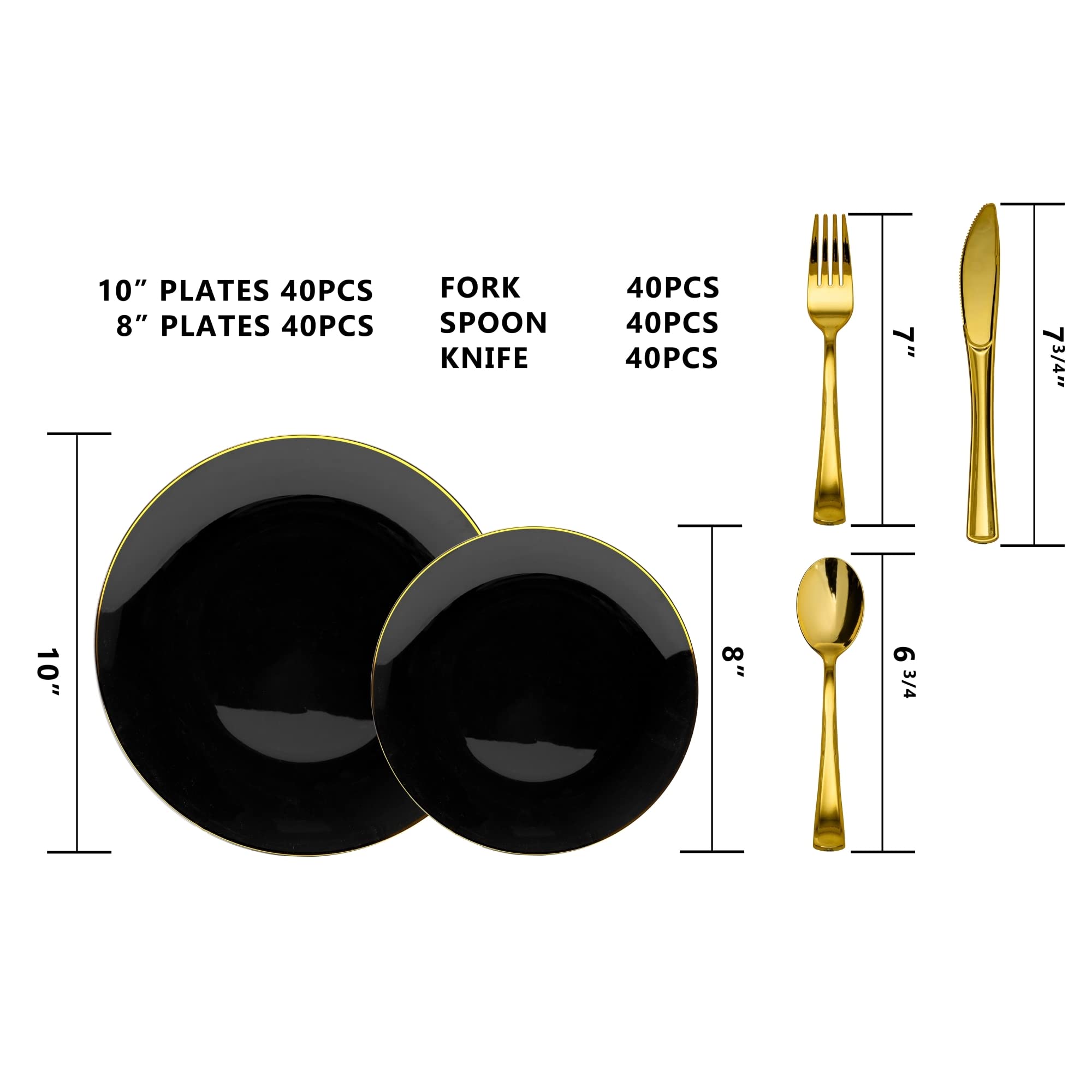 8 In. Classic Black Plates Gold Rim | 10 Count