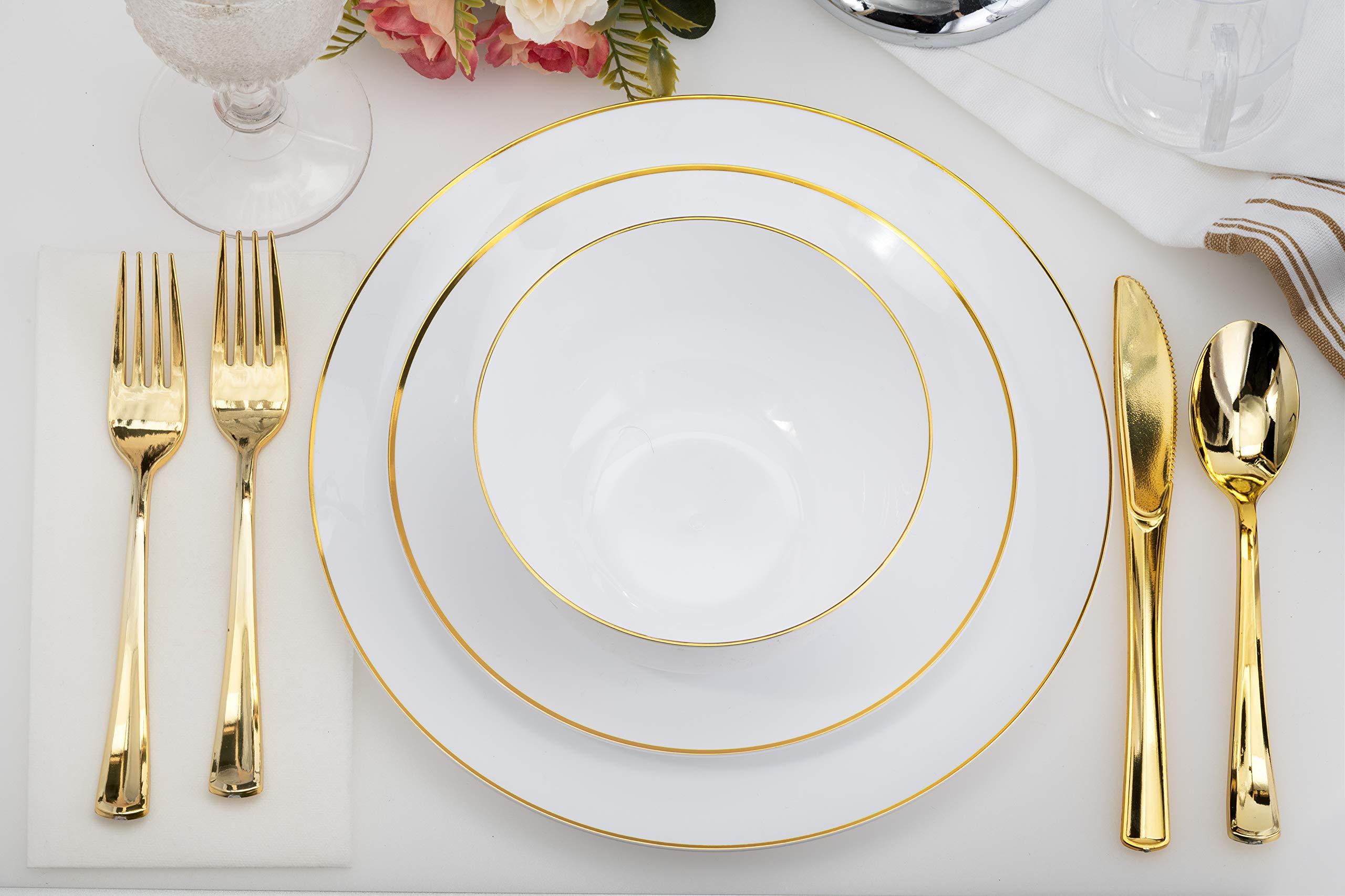 8 In. Classic Gold Design Plastic Plates | 120 Count