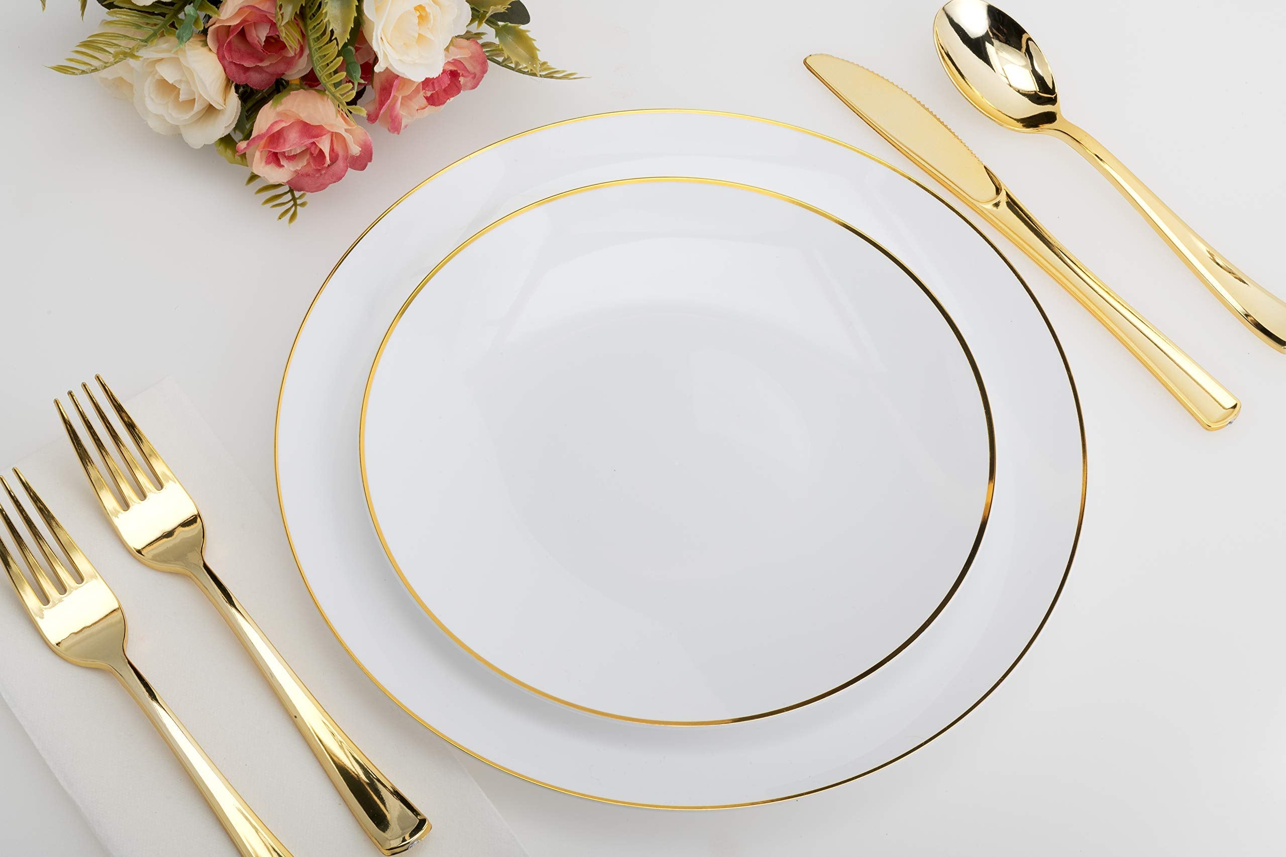 8 In. Classic Gold Design Plastic Plates | 120 Count