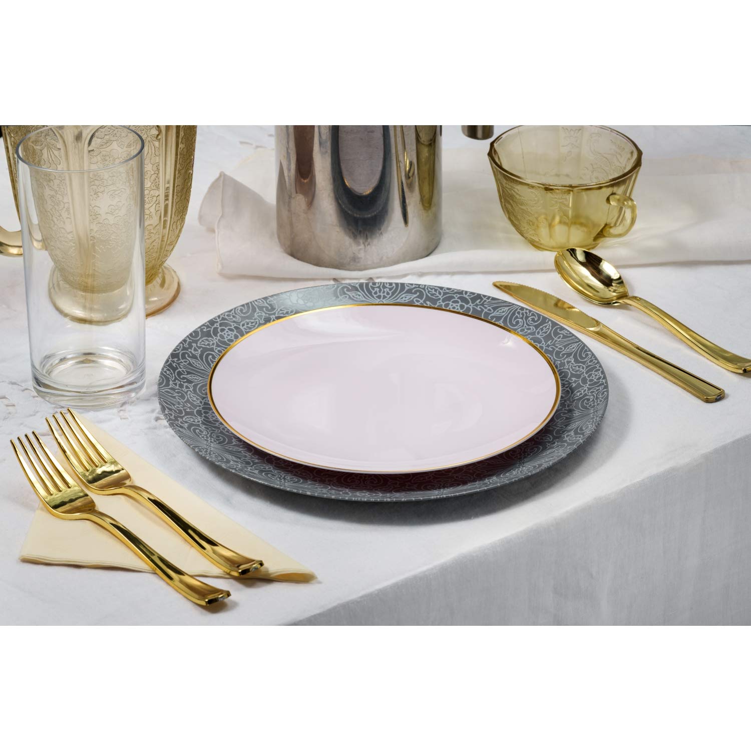 8 In. Ornamental Design Plastic Plates | 10 Count