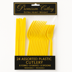 Sunshine Yellow Heavyweight Plastic Cutlery Set - 24 Pack