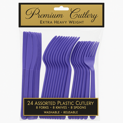 Purple Heavyweight Plastic Cutlery Set - 24 Count
