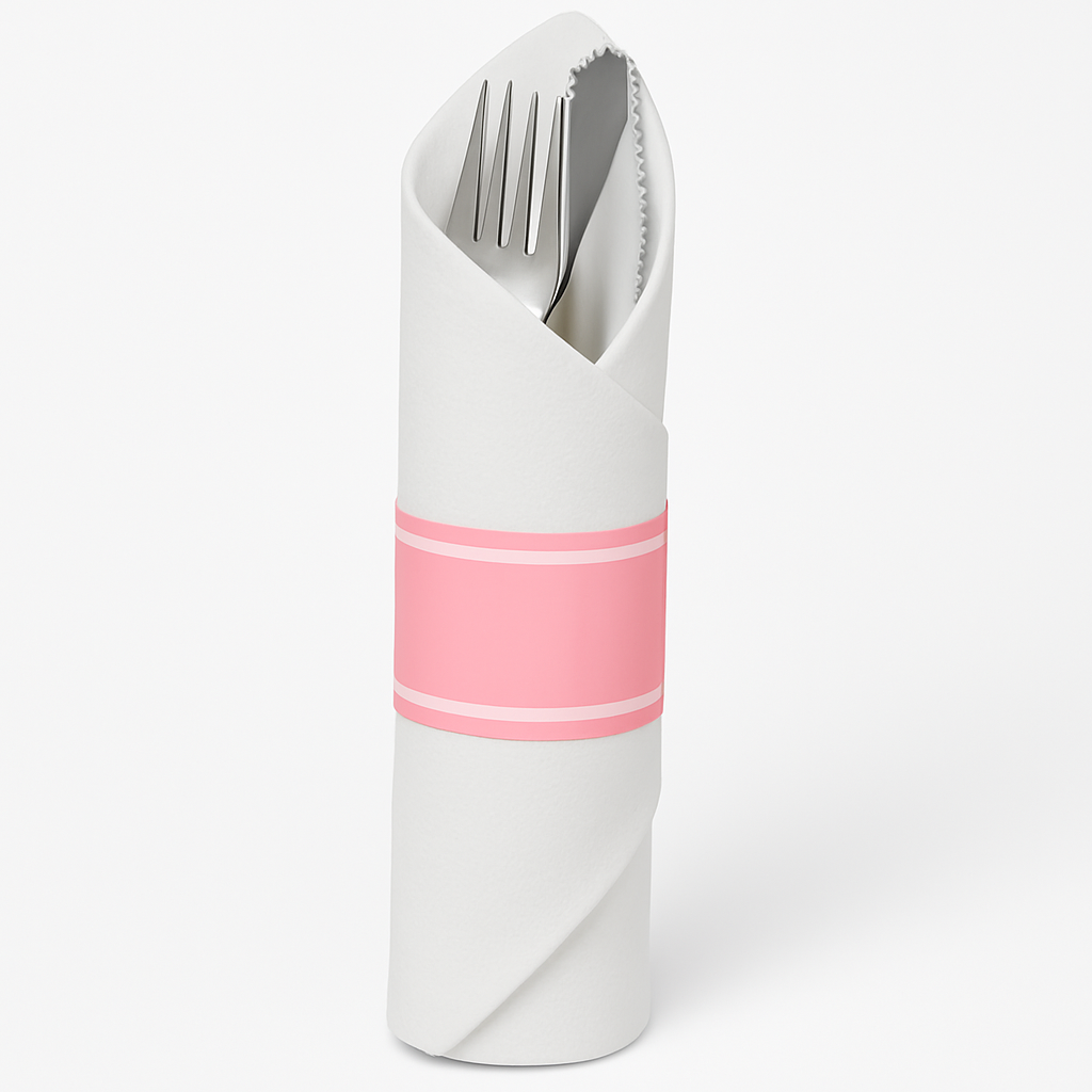 Premium Rolled Cutlery Set with Printed Guest Towel in New Pink