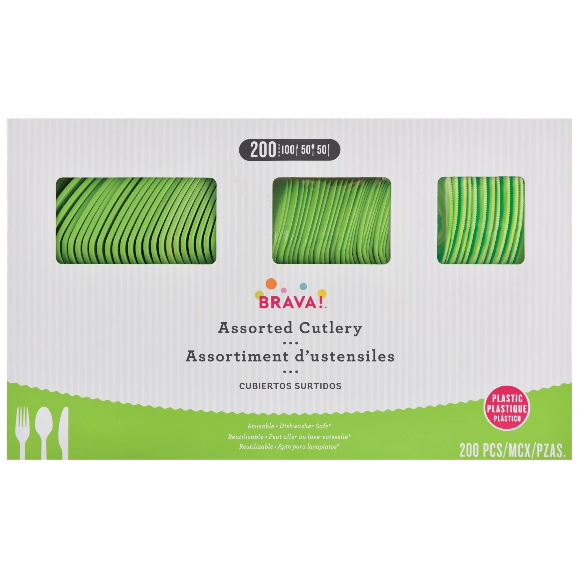 PMA - Kiwi Green Assorted Plastic Cutlery Set - 200 Ct.