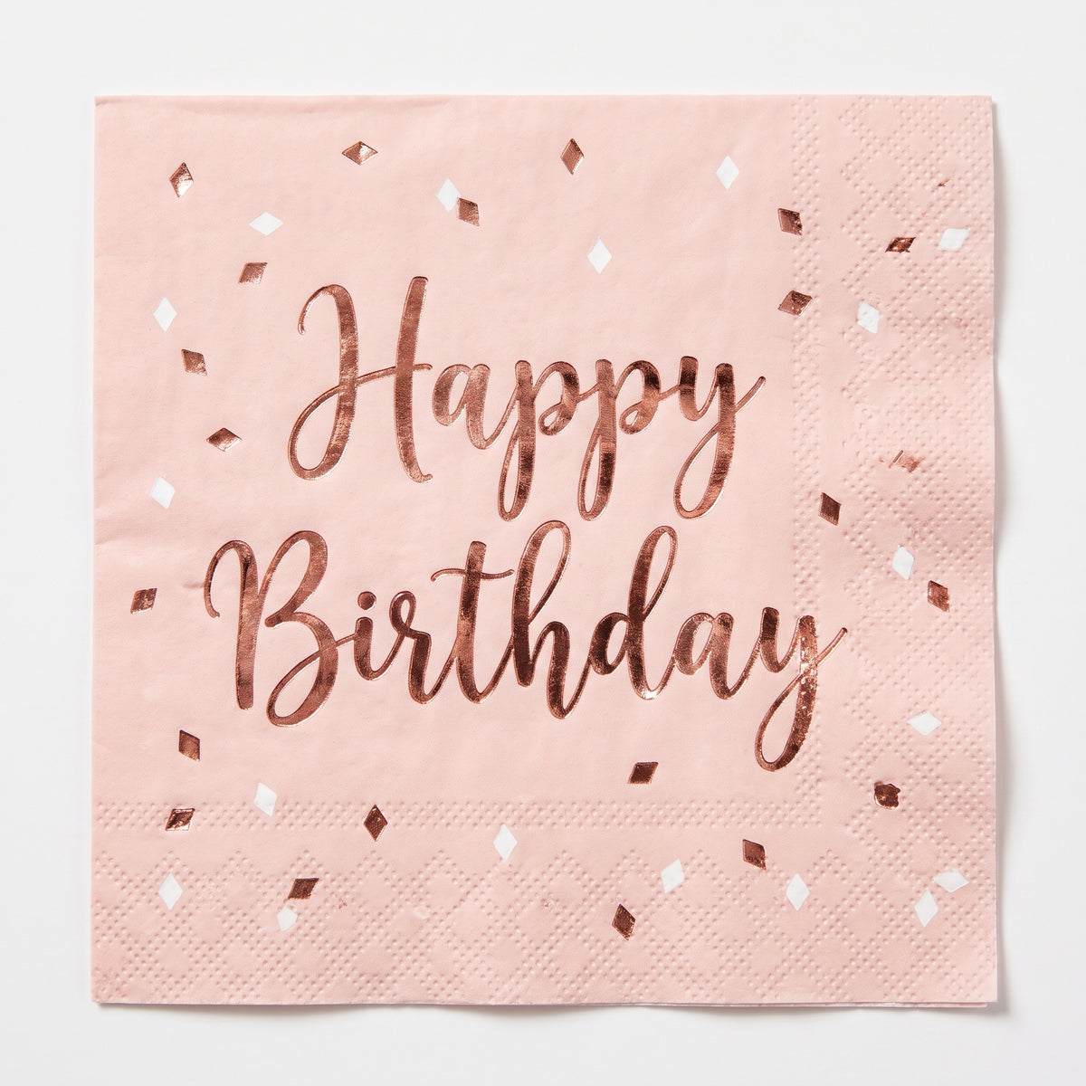 Blush Birthday Beverage Napkins with Rose Gold "Happy Birthday" Design, 12-Pack - 5 In. X 5 In.