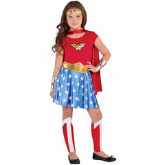 Girls' Wonder Woman Costume with Tiara and Gauntlets - Child M (8-10)