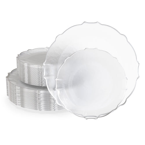 Clear/Silver Petal Plates | Combo Pack 20/20