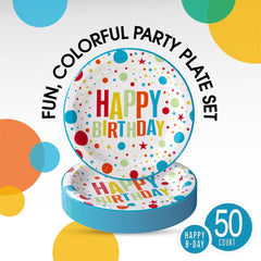 7 In. Birthday Print Paper Plates - 50 Ct.| Case of 20