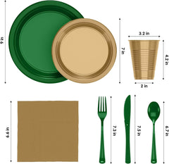 350 Pcs Green & Gold Disposable Tableware Set