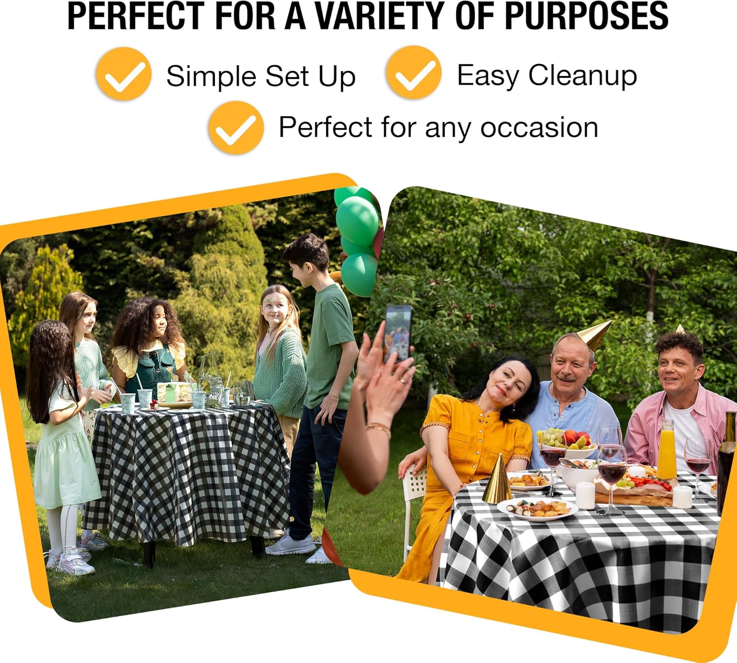 Round Black Gingham Plastic Table Covers | 6 Pack