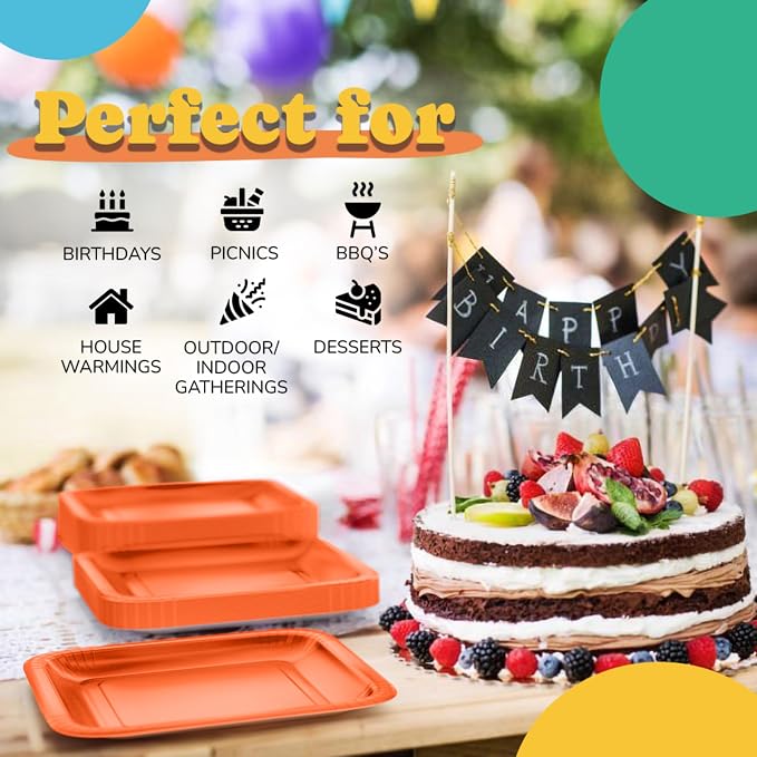 7 In. Orange Square Paper Plates - 50 Ct.
