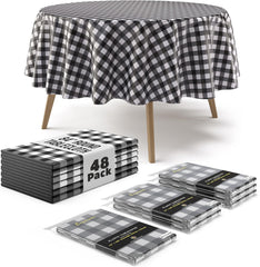 Round Black Gingham Plastic Table Cover | Case of 48