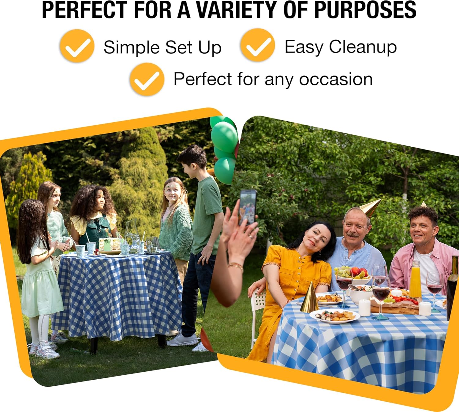 Round Blue Gingham Plastic Table Covers | 6 Pack