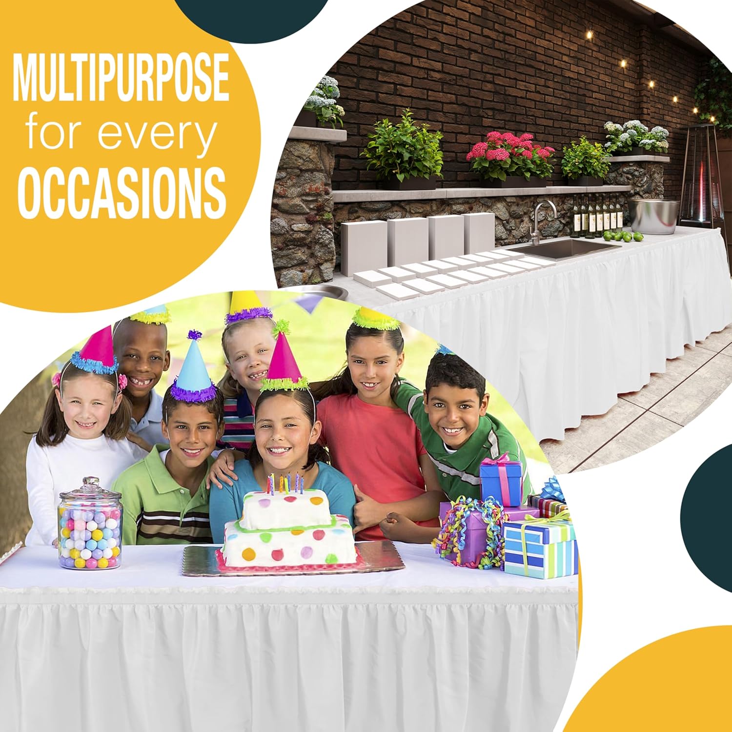 White Plastic Table Skirt | 6 Pack