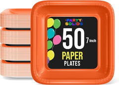 7 In. Orange Square Paper Plates - 50 Ct.