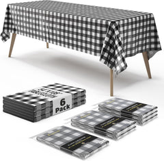 Black Gingham Plastic Table Covers | 6 Pack - 54 In. x 108 In.