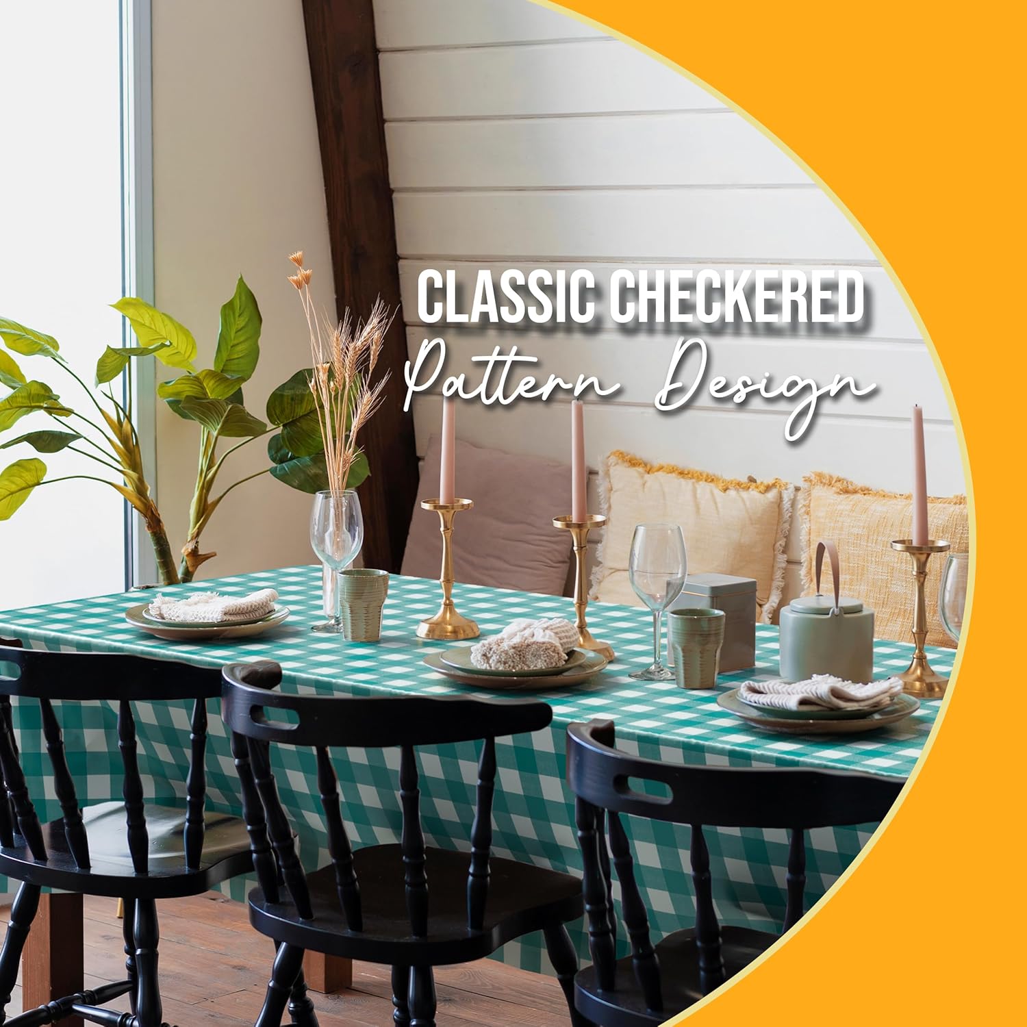 Teal Gingham Plastic Table Cover - 54 In. x 108 In.