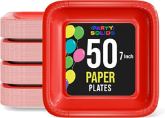 7 In. Red Square Paper Plates - 50 Ct.