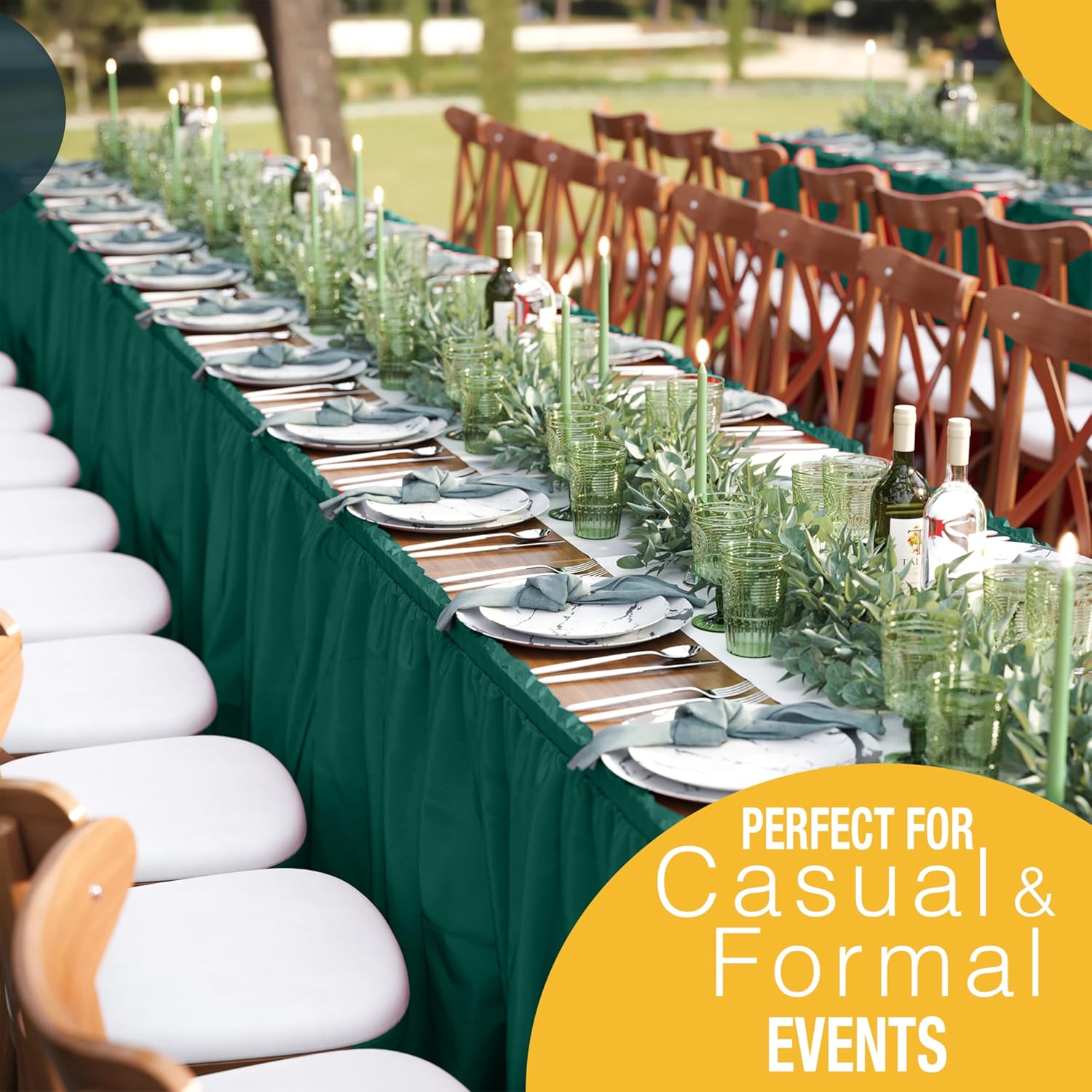 Dark Green Plastic Table Skirt | 6 Pack