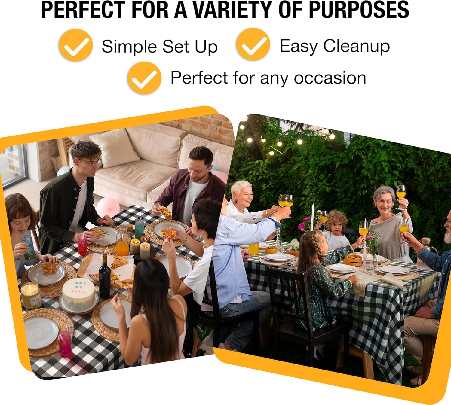 Black Gingham Plastic Table Covers | 12 Pack - 54 In. x 108 In.