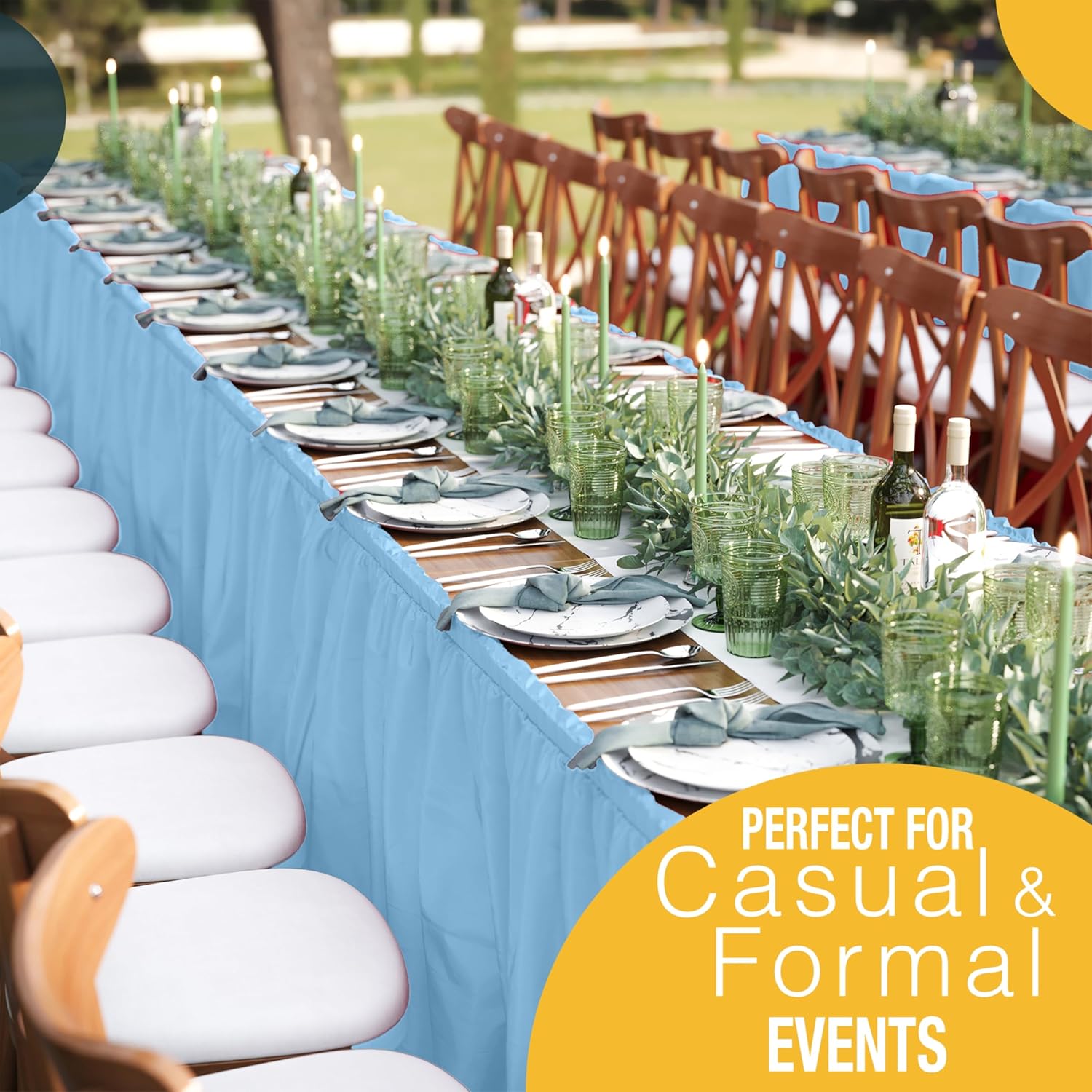 Light Blue Plastic Table Skirt | 6 Pack