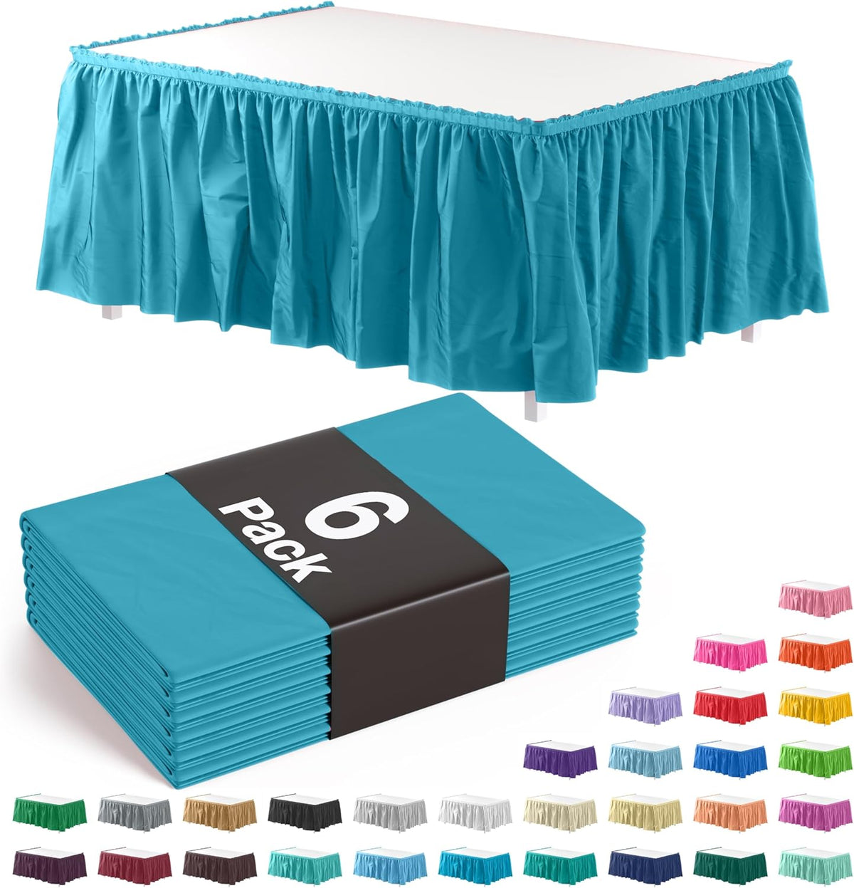 Turquoise Plastic Table Skirt | 6 Pack